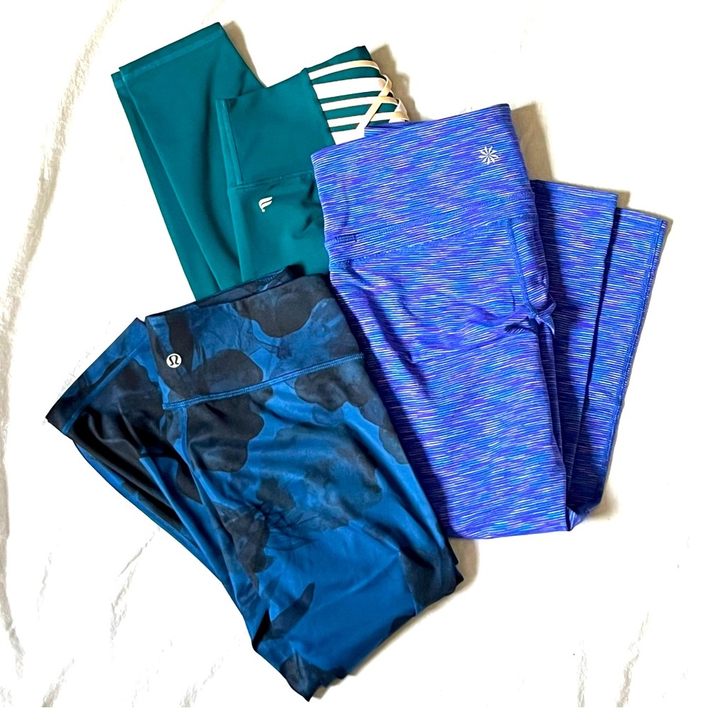 3 Lot Mixed Lululemon Inky Black Athleta Leggings Fabletics Leggings Bundle